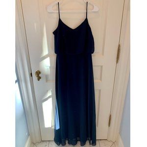 Levkoff Navy Chiffon Spaghetti Blouson Dress